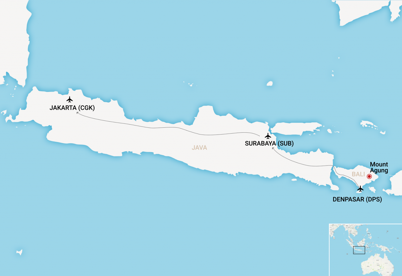 Evacuation route from Denpasar airport in the event of an eruption