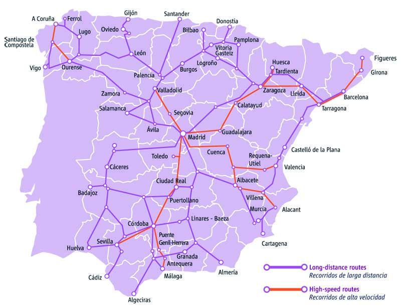 Renfe train route map Spain